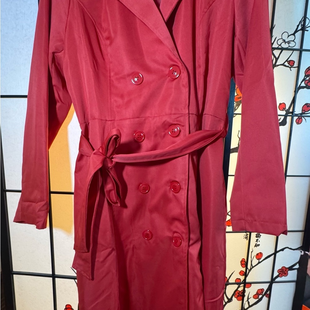 Red Double-Breasted Rain Coat